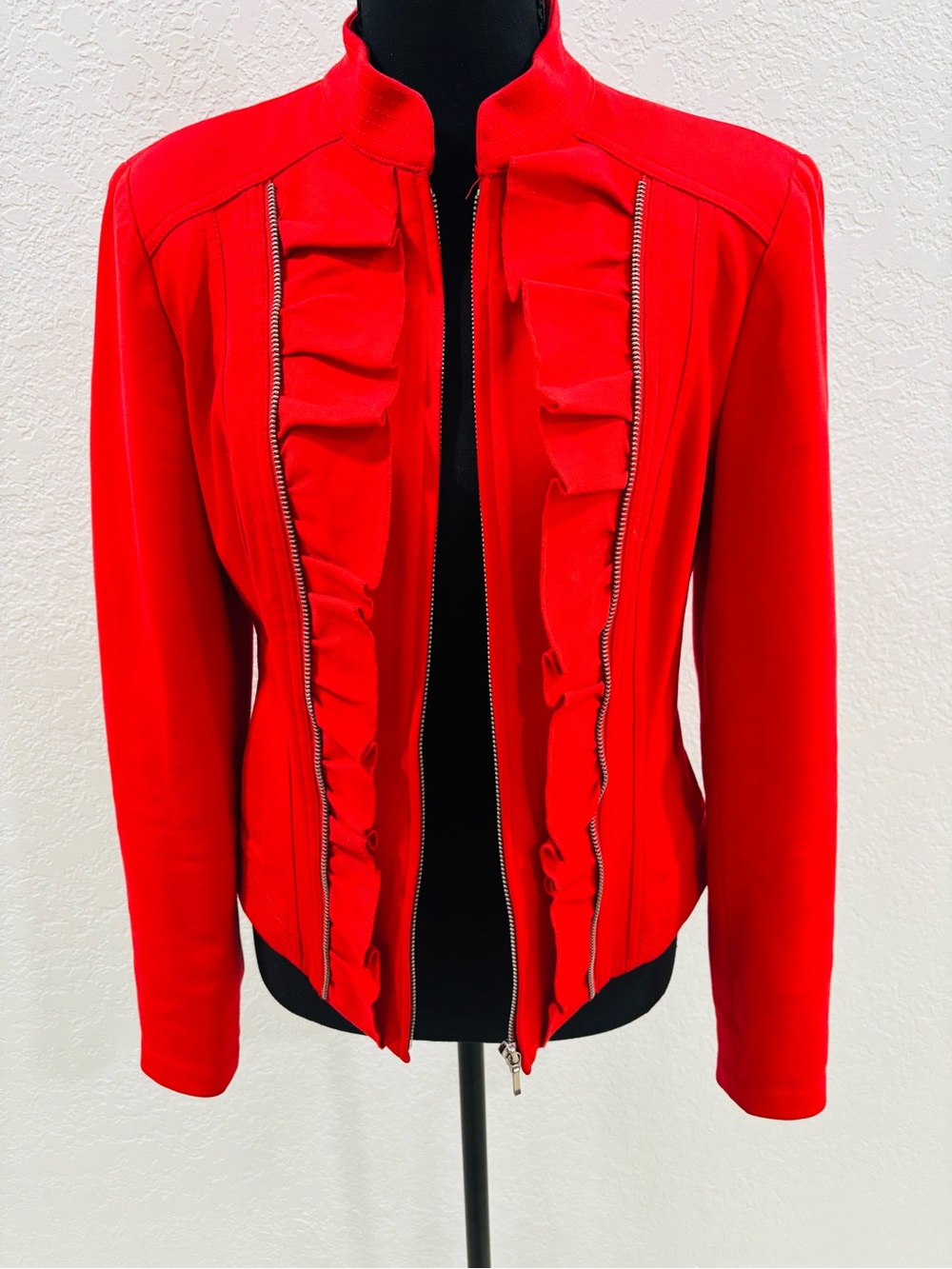 INC International Concepts Red Ruffle Zip-Front Jacket - Picture 2 of 4